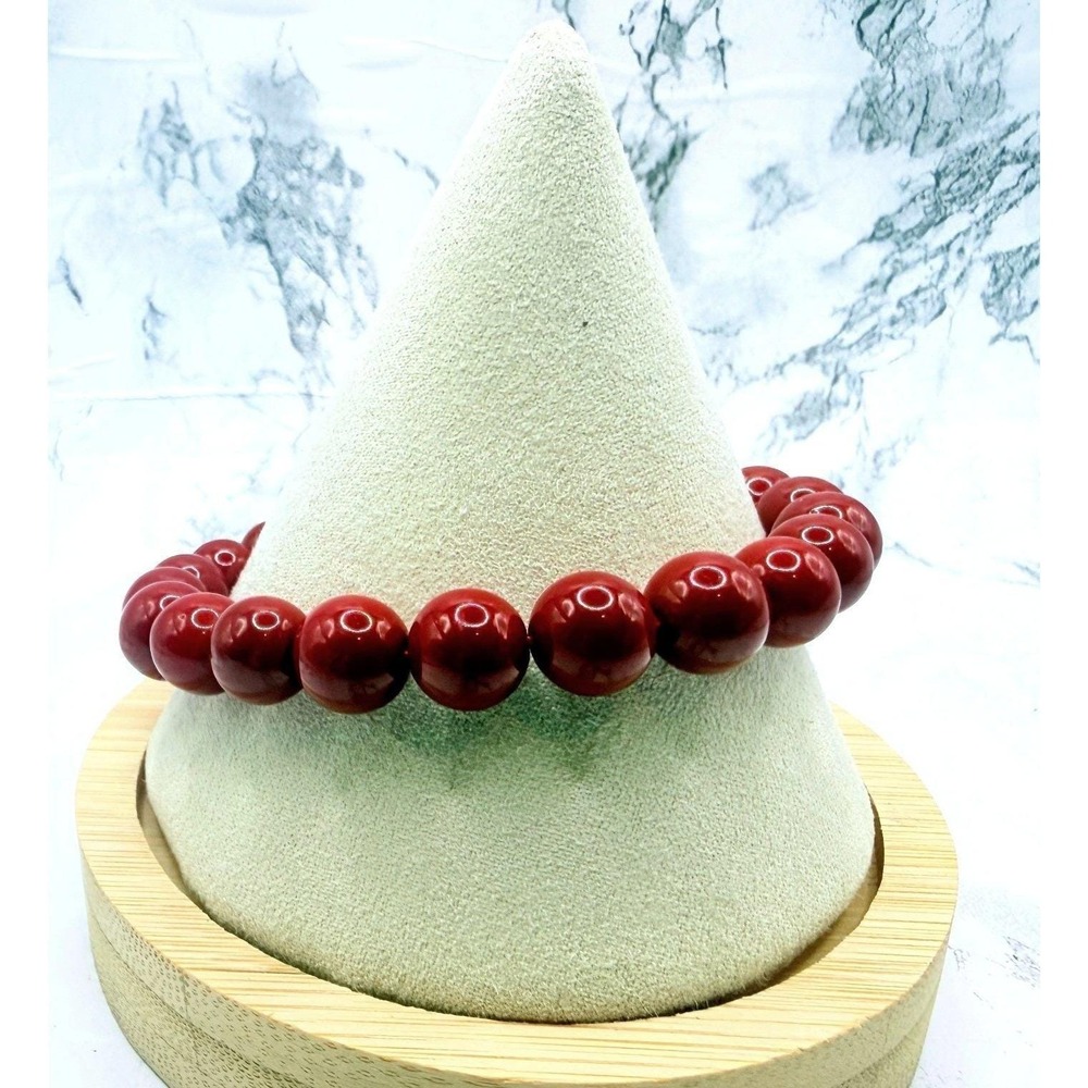 Premier Designs Cranberry Glass Bead Bracelet Gold Tone Adjustable 8–9 Inch